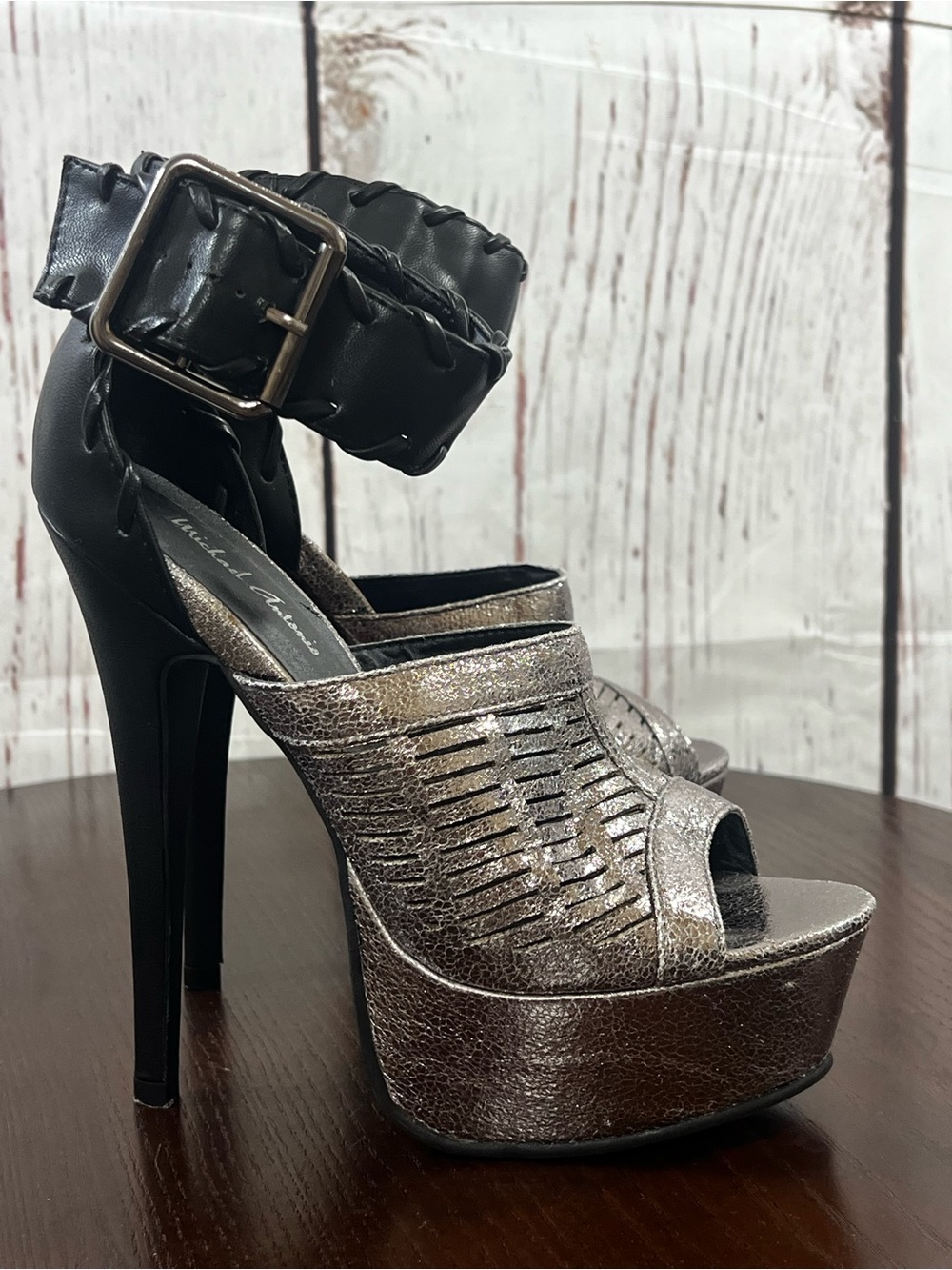 Michael Antonio Bronze Metallic Platform Sandal with Black Ankle Cuff 7 - Picture 2 of 10